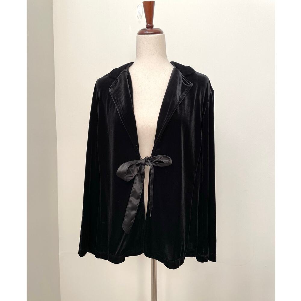 Vintage y2k Notations Velvet Blazer Jacket Womens XL Black Tie Front Retro Glam